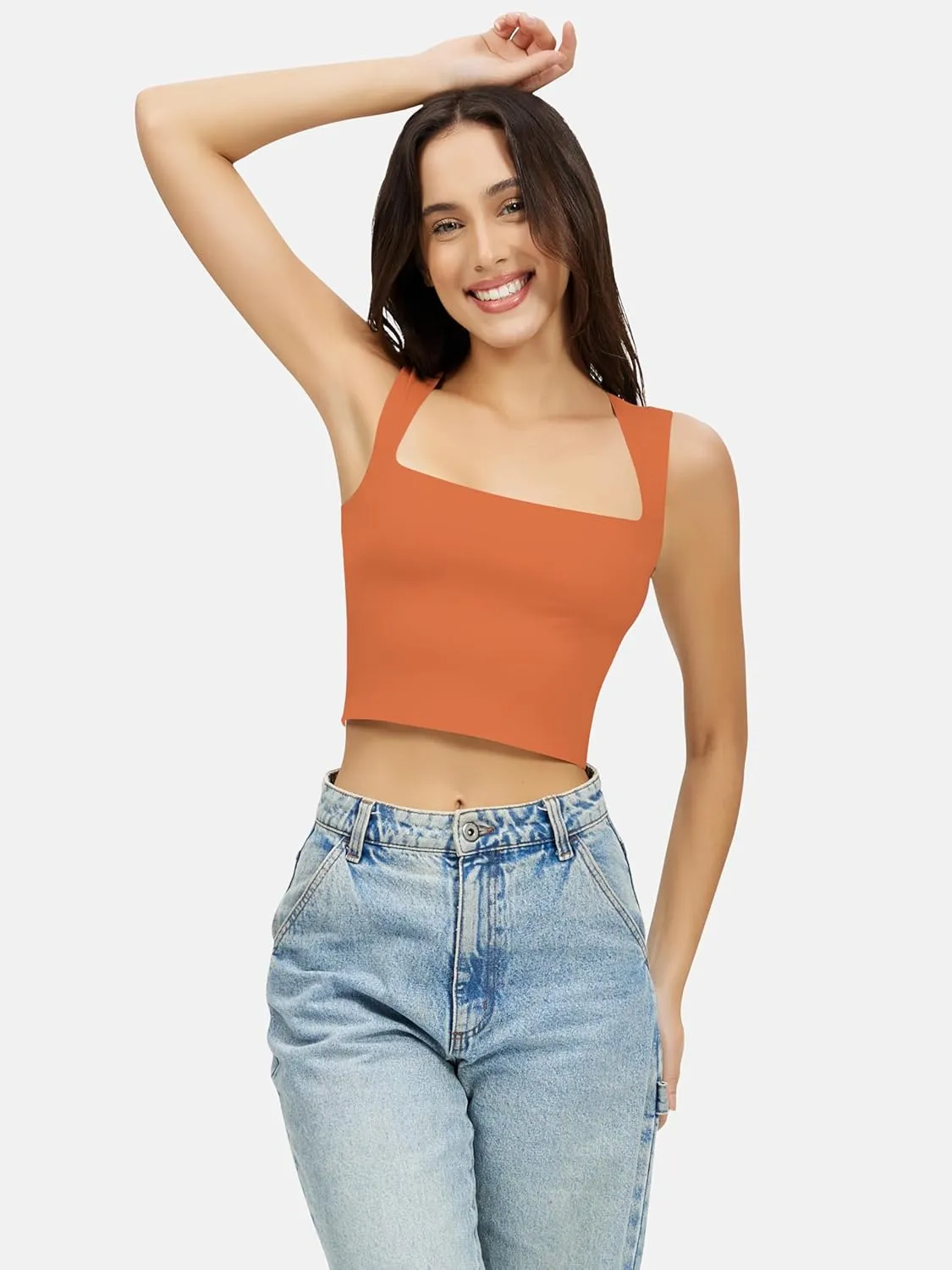 Artdear Women's Square Neck Tank Top - Double Lined Sleeveless Basic Crop Tops Air Touch Fabric