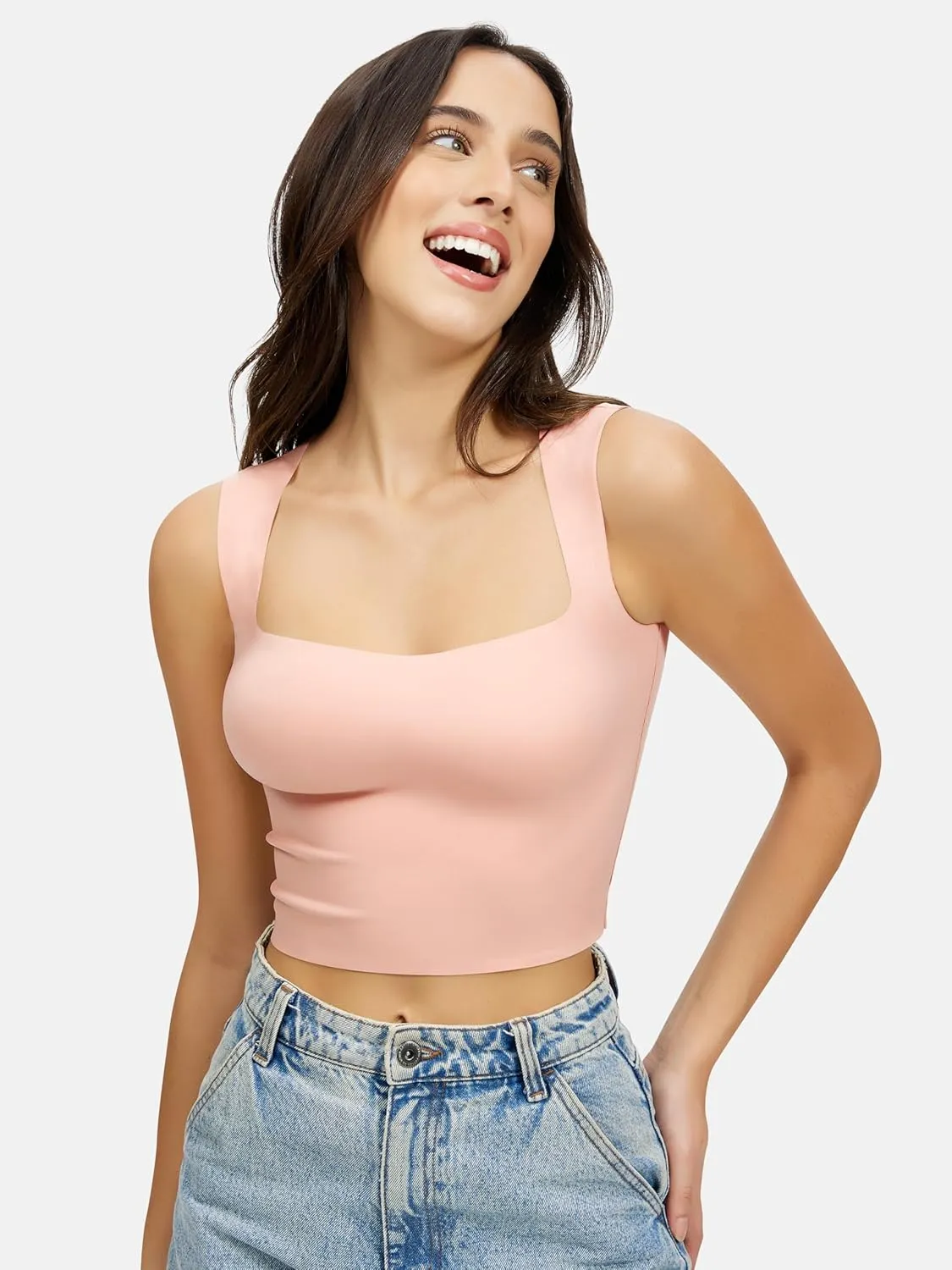 Artdear Women's Square Neck Tank Top - Double Lined Sleeveless Basic Crop Tops Air Touch Fabric