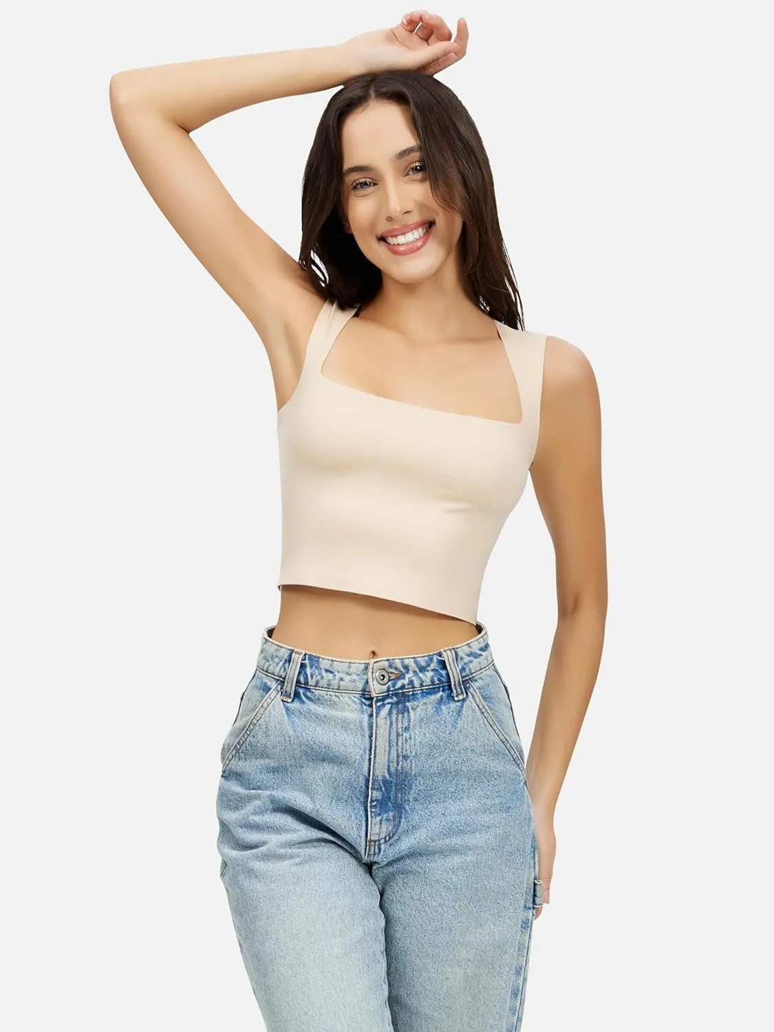 Artdear Women's Square Neck Tank Top - Double Lined Sleeveless Basic Crop Tops Air Touch Fabric