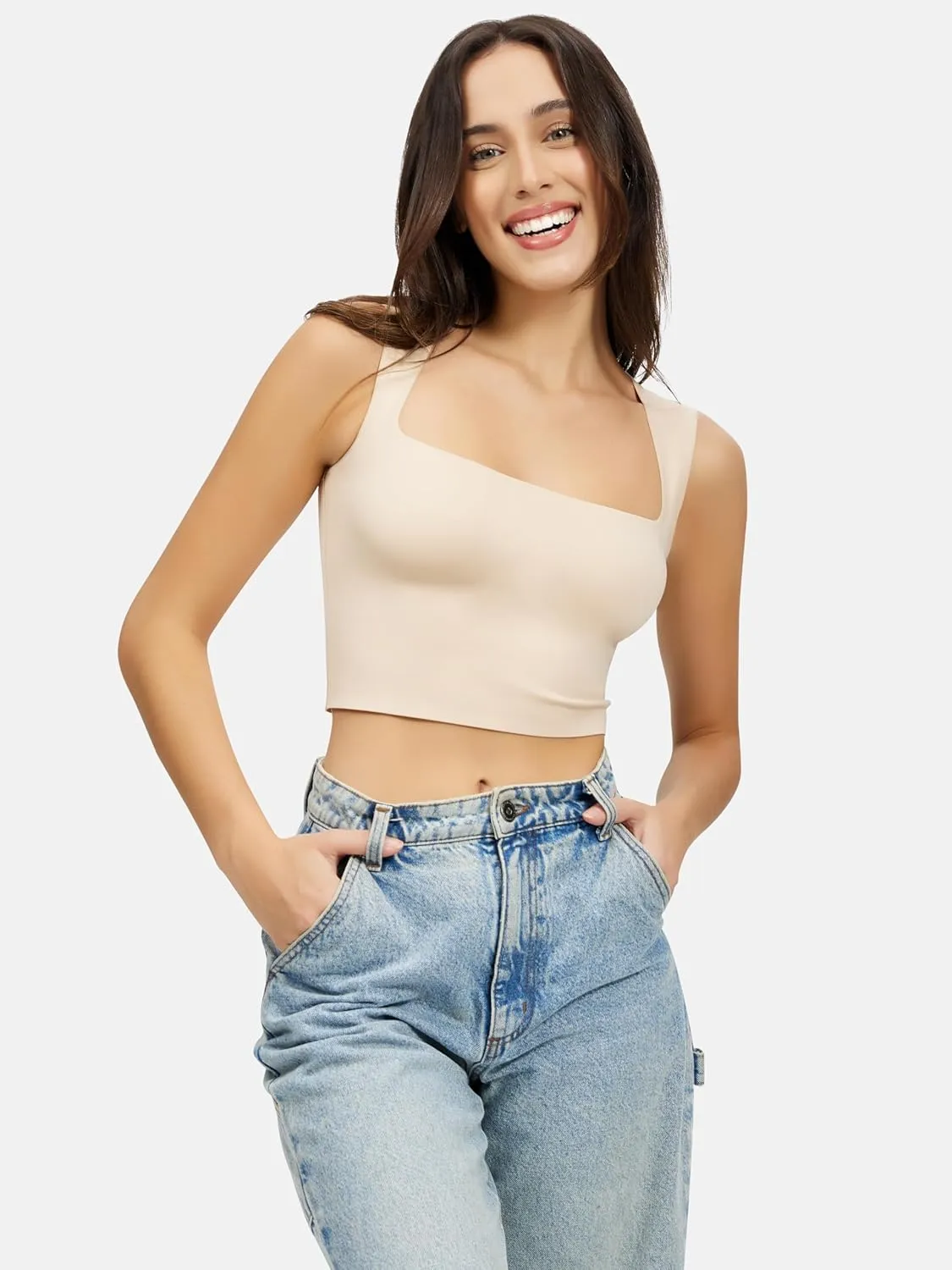 Artdear Women's Square Neck Tank Top - Double Lined Sleeveless Basic Crop Tops Air Touch Fabric