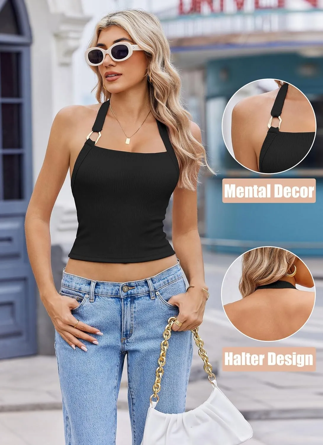 Avidlove Halter Tops for Women Double Lined Sexy Ribbed Crop Tank Top Backless Going Out Cami Slim Fit Y2K Outfits