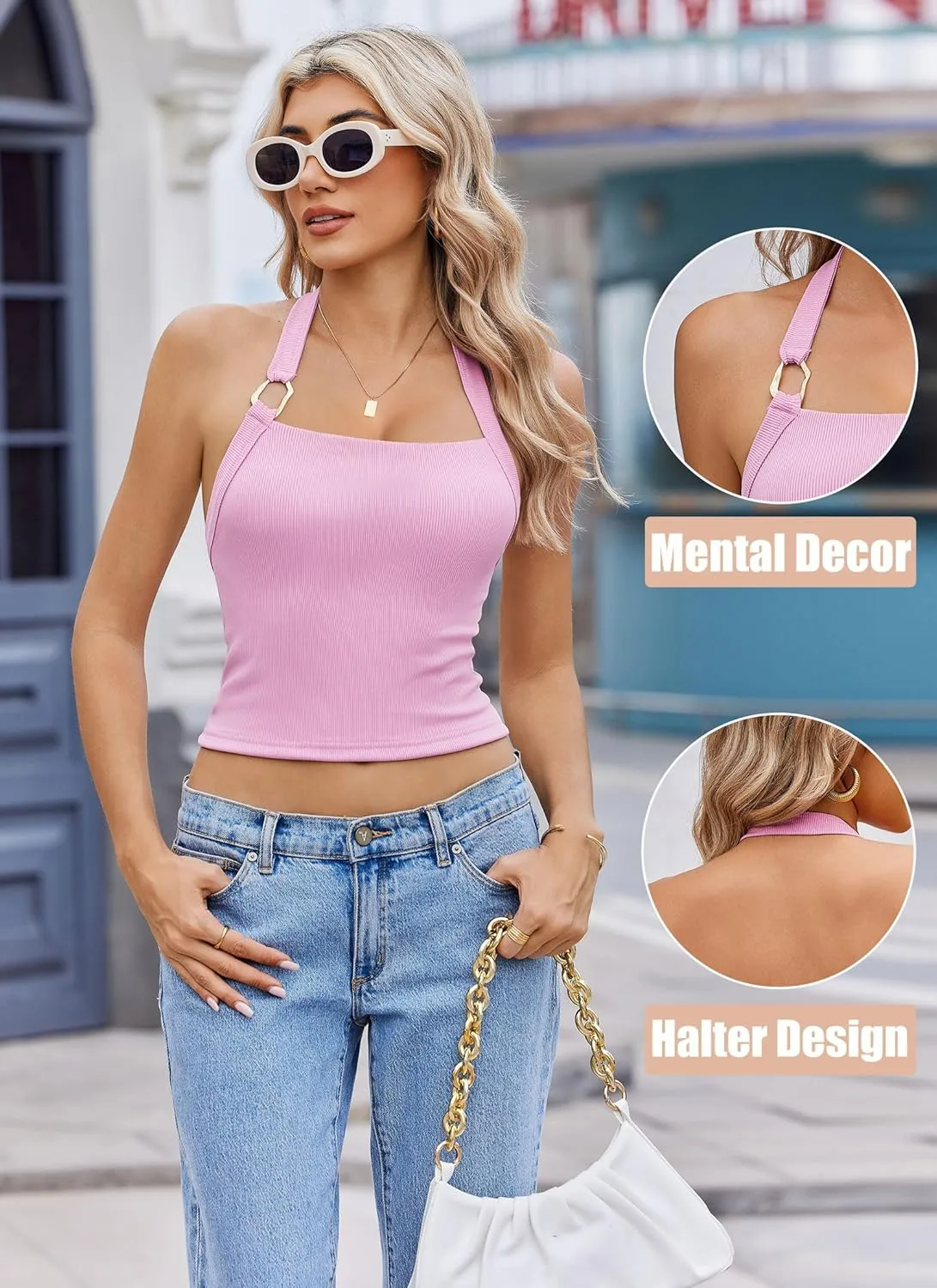 Avidlove Halter Tops for Women Double Lined Sexy Ribbed Crop Tank Top Backless Going Out Cami Slim Fit Y2K Outfits
