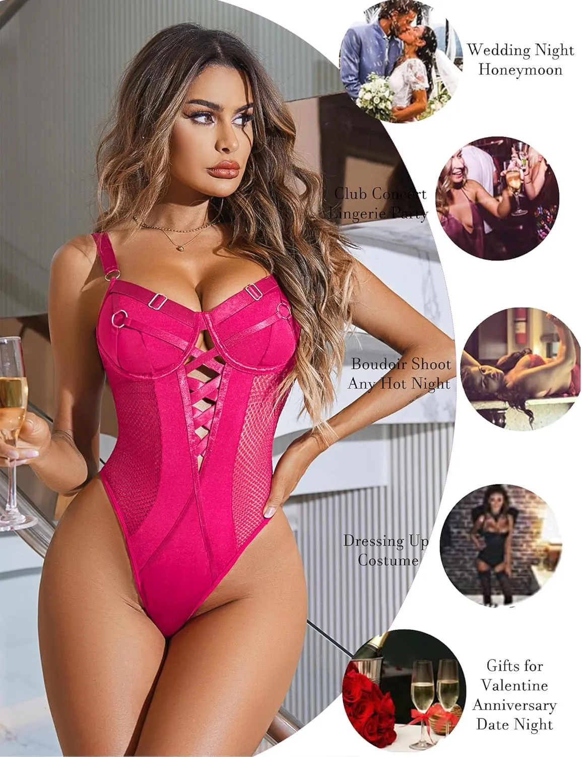 Avidlove Women Lingerie Bodysuit Mesh Teddy Underwire Lace Bodysuits One Piece Babydoll With Snap Crotch S-XXL