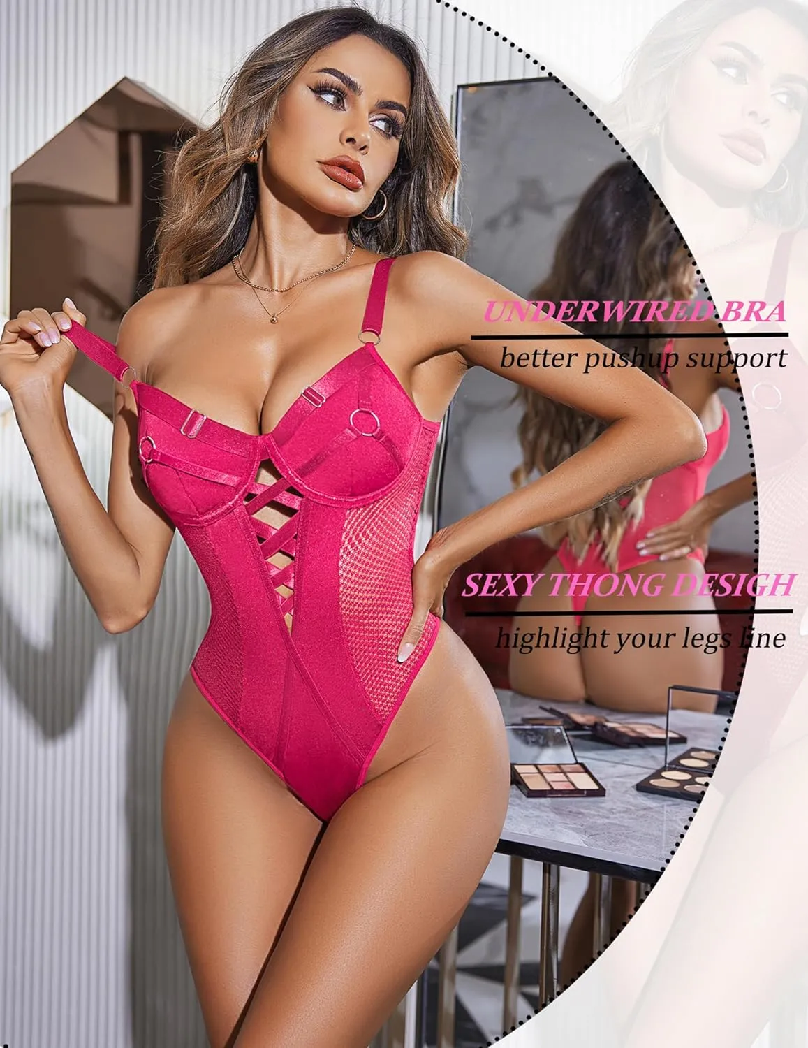 Avidlove Women Lingerie Bodysuit Mesh Teddy Underwire Lace Bodysuits One Piece Babydoll With Snap Crotch S-XXL
