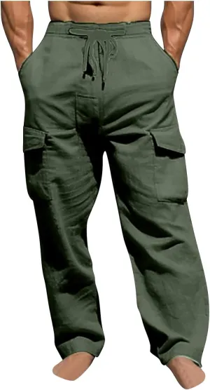 Aymnlox Mens Casual Chino Pants Solid Fall Athletic Workout Drawstring Trousers Baggy Wide Leg Straight Fit Pants with Pocket