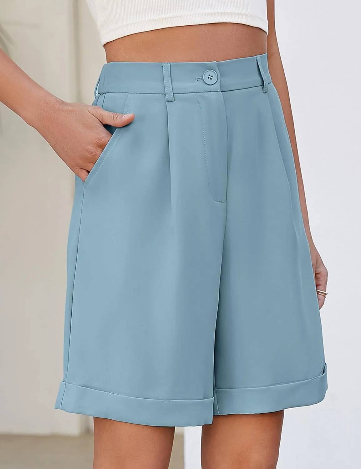 BBX Lephsnt Summer Bermuda Shorts for Women 2025 Trendy Elastic High Waisted Wide Leg Shorts Work Casual Dressy Shorts