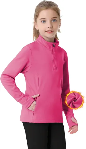 beroy Girls Fleece Long Sleeve Shirts Half Zip Equestrain Shirt Thermal Kids Horse Riding Shirts Thumbhole Pockets