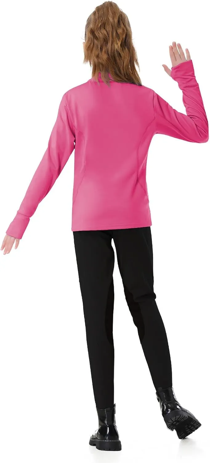 beroy Girls Fleece Long Sleeve Shirts Half Zip Equestrain Shirt Thermal Kids Horse Riding Shirts Thumbhole Pockets