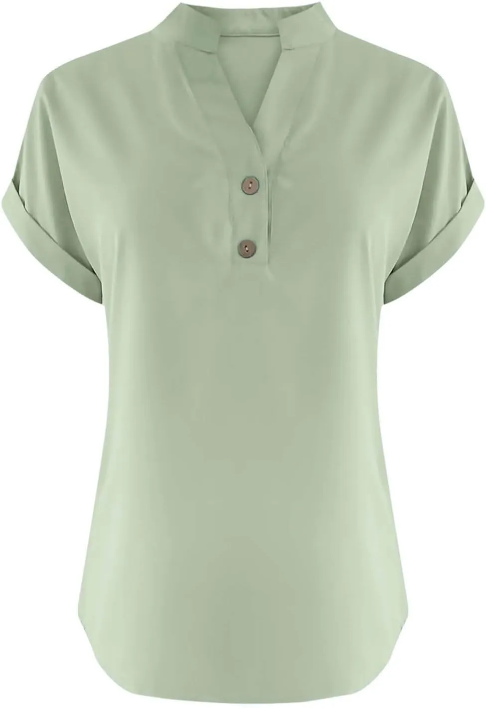 Binmer Half Button Linen Tops for Womens Oversized Short Sleeve V Neck Shirts Loose Fit Tunic Blouse Casual Summer Tee