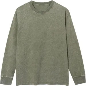 Binmer Men's Oversized T-Shirts Wash Distressed Tees Long Sleeve Casual Loose Fit Gym Workout Pullover Tops