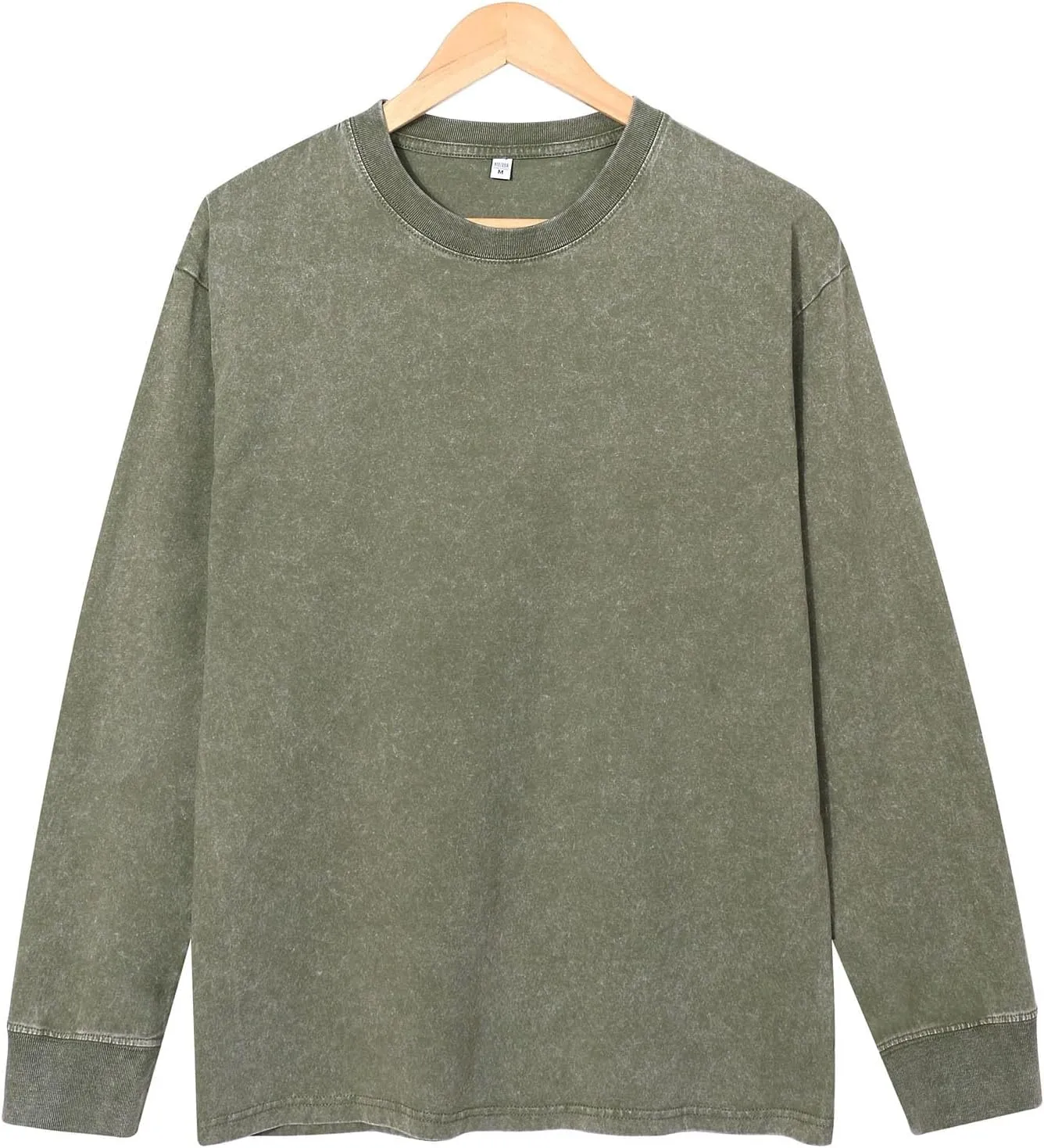 Binmer Men's Oversized T-Shirts Wash Distressed Tees Long Sleeve Casual Loose Fit Gym Workout Pullover Tops