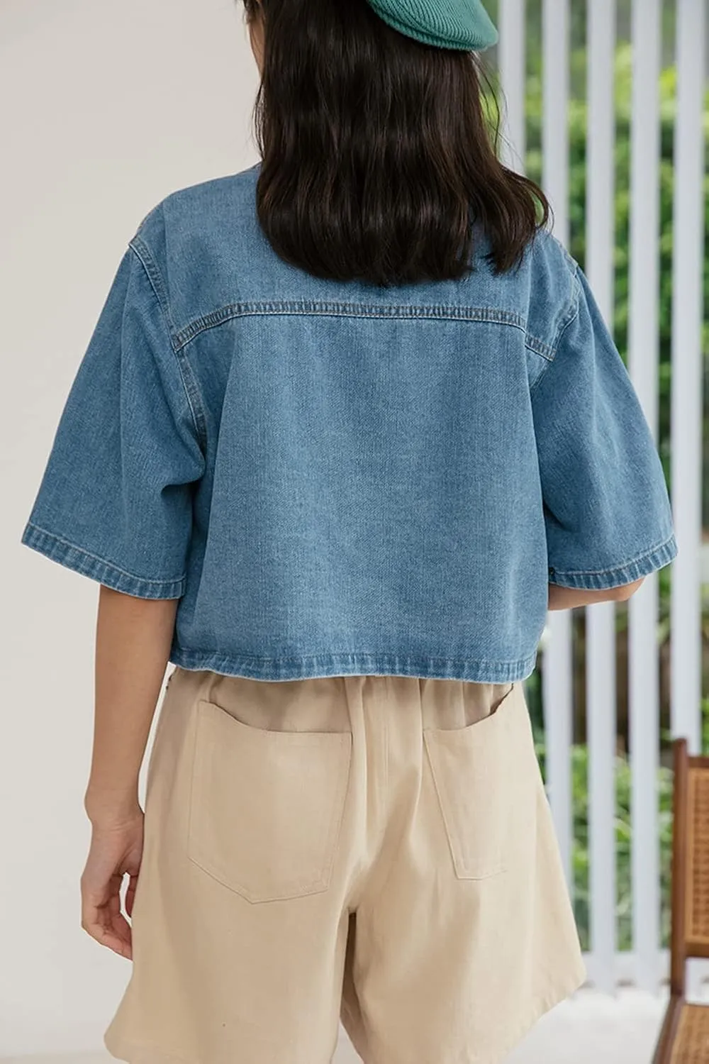 BireFire2015 Women's Shawl Neck Short Sleeve Denim Jacket Short Jeans Summer Shawl