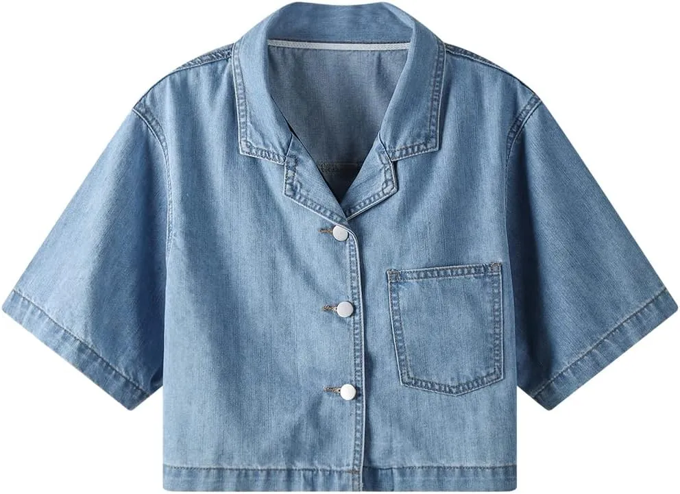 BireFire2015 Women's Shawl Neck Short Sleeve Denim Jacket Short Jeans Summer Shawl