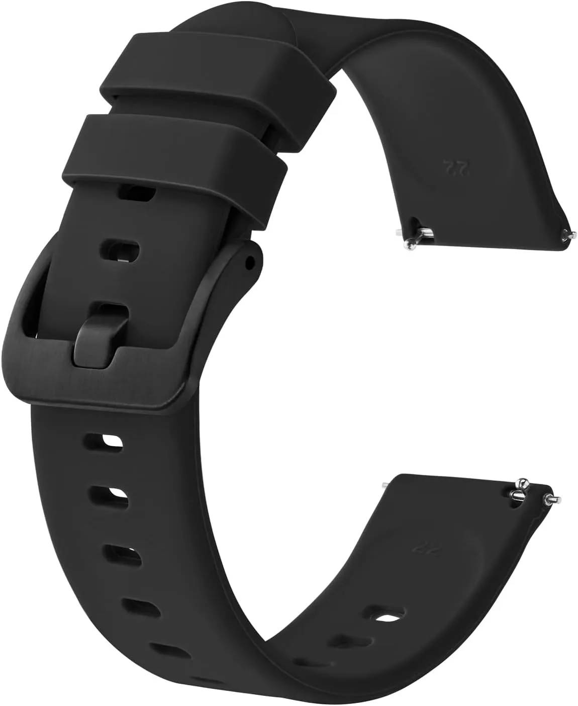 BISONSTRAP Silicone Watch Bands, Slim Watch Straps with Quick Release, 22mm, Black with Black Buckle