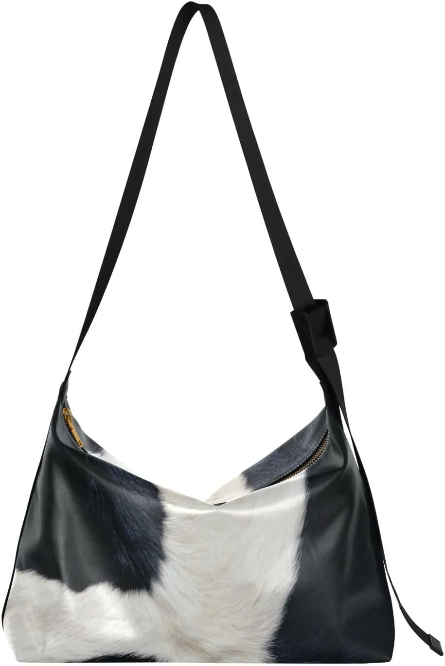 Black White Animal Skin Hobo Crossbody Bags for Women Leather Large Shoulder Bag Cross Body Trendy Womens Tote Bags Handbag for Travel Shopping