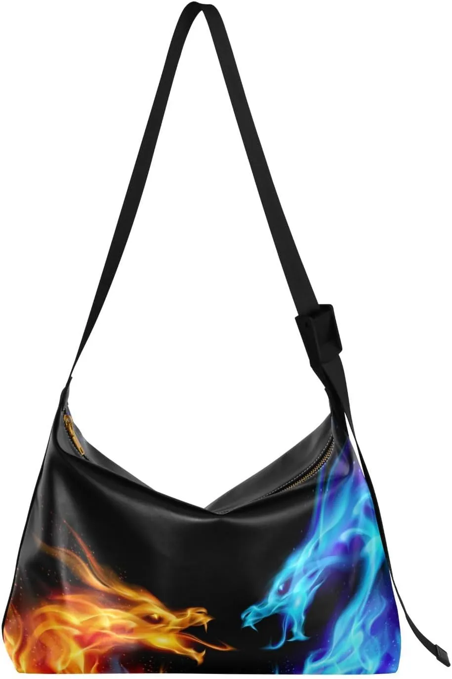 Blue Red Fiery Dragons Hobo Crossbody Bags for Women Leather Large Shoulder Bag Cross Body Abstract Trendy Womens Tote Bags Handbag for Travel Shopping
