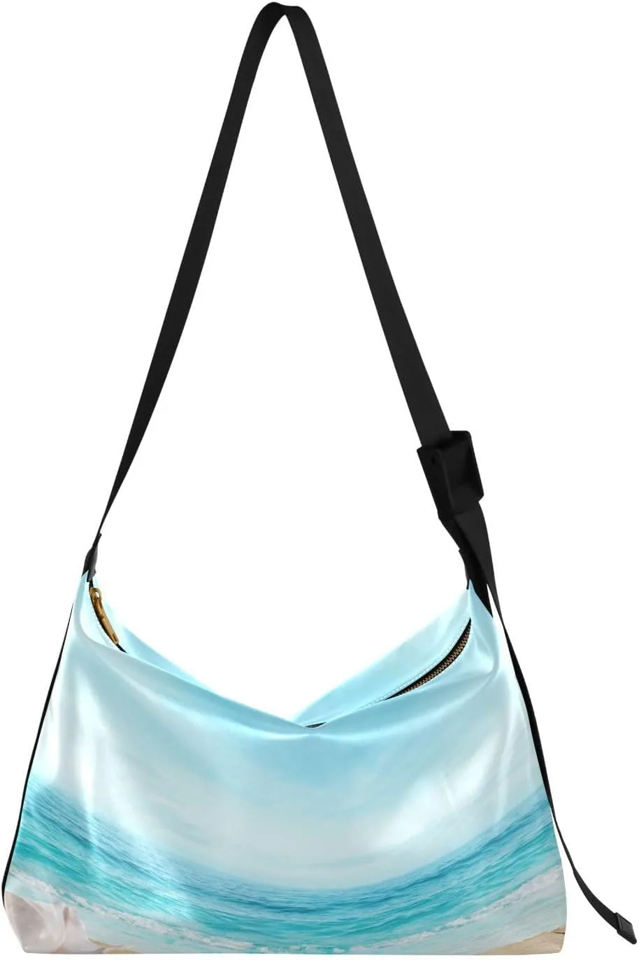 Boardwalk Beach Shells Hobo Crossbody Bags for Women Leather Large Shoulder Bag Cross Body Blue Sky Sea Trendy Womens Tote Bags Handbag for Travel Shopping