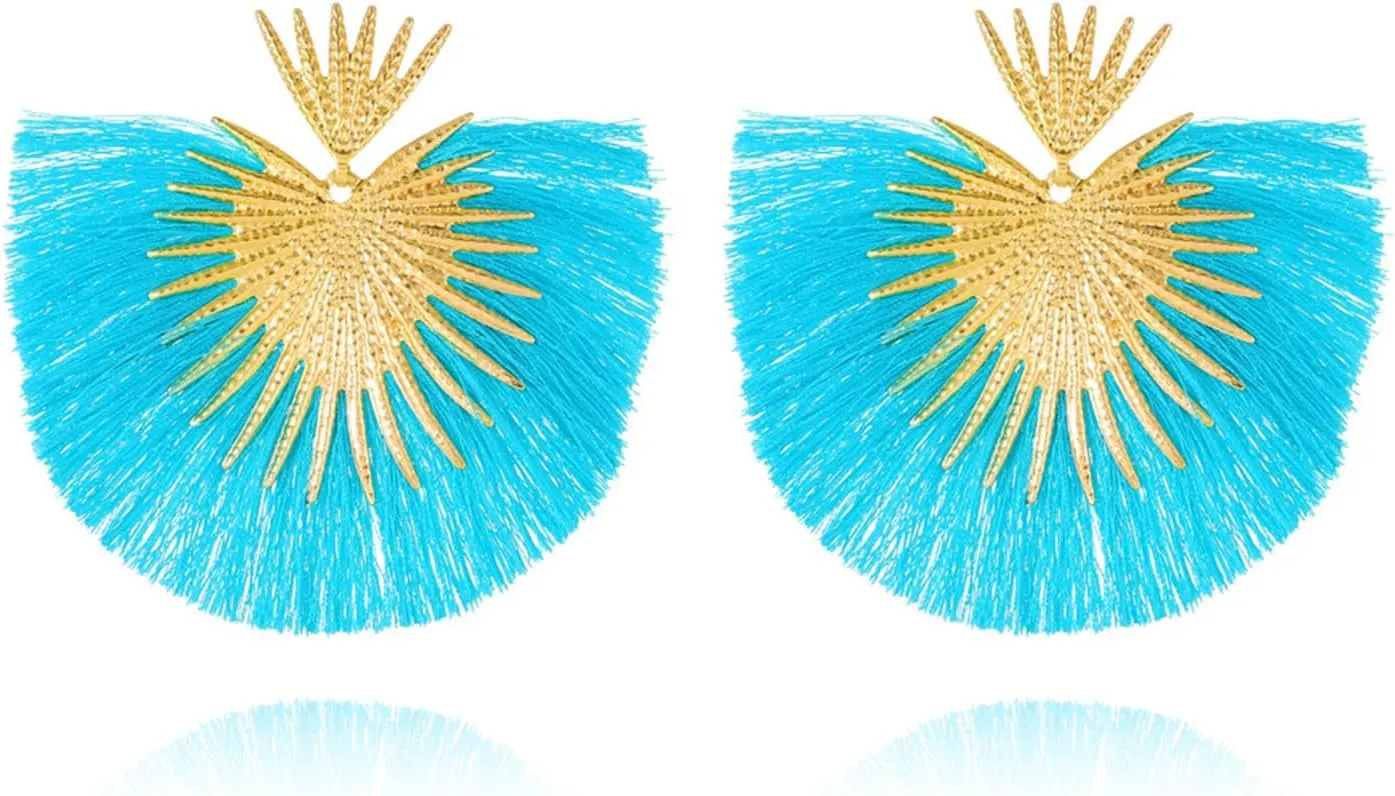 Bohemian Geometric Thread Tassel Fan Shaped Drop Dangle Earrings for Women Jewelry