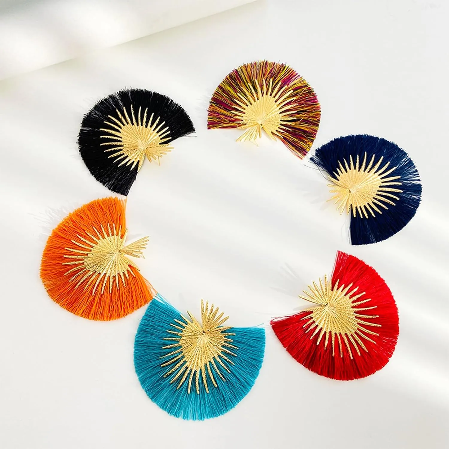 Bohemian Geometric Thread Tassel Fan Shaped Drop Dangle Earrings for Women Jewelry