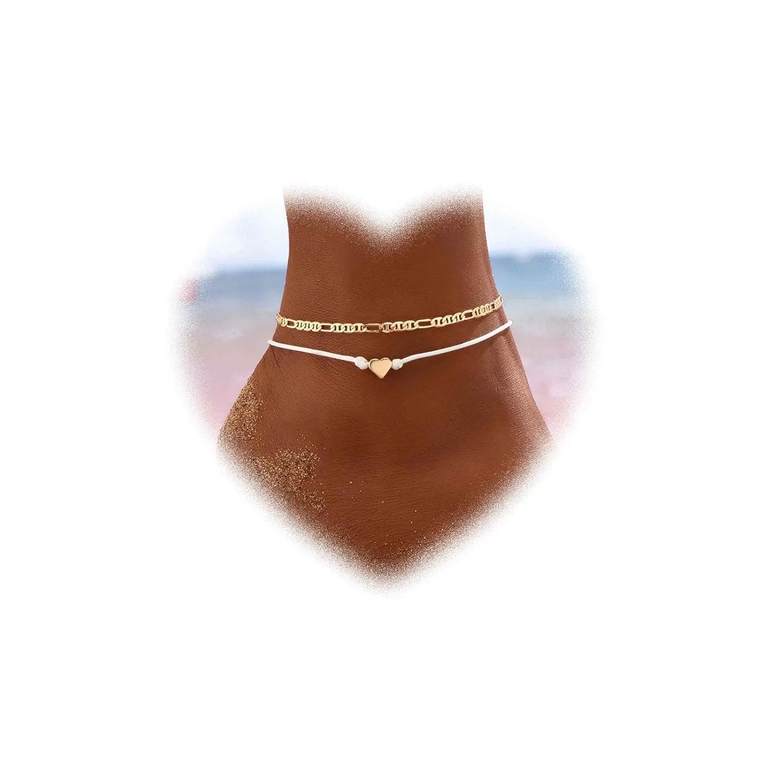 Bohemian Layered Heart Anklet Gold Love Heart Ankle Bracelet Woven Rope Anklets Chain Bracelet Adjustable Beach Anklets Summer Beach Foot Chain Jewelry for Girls Gifts