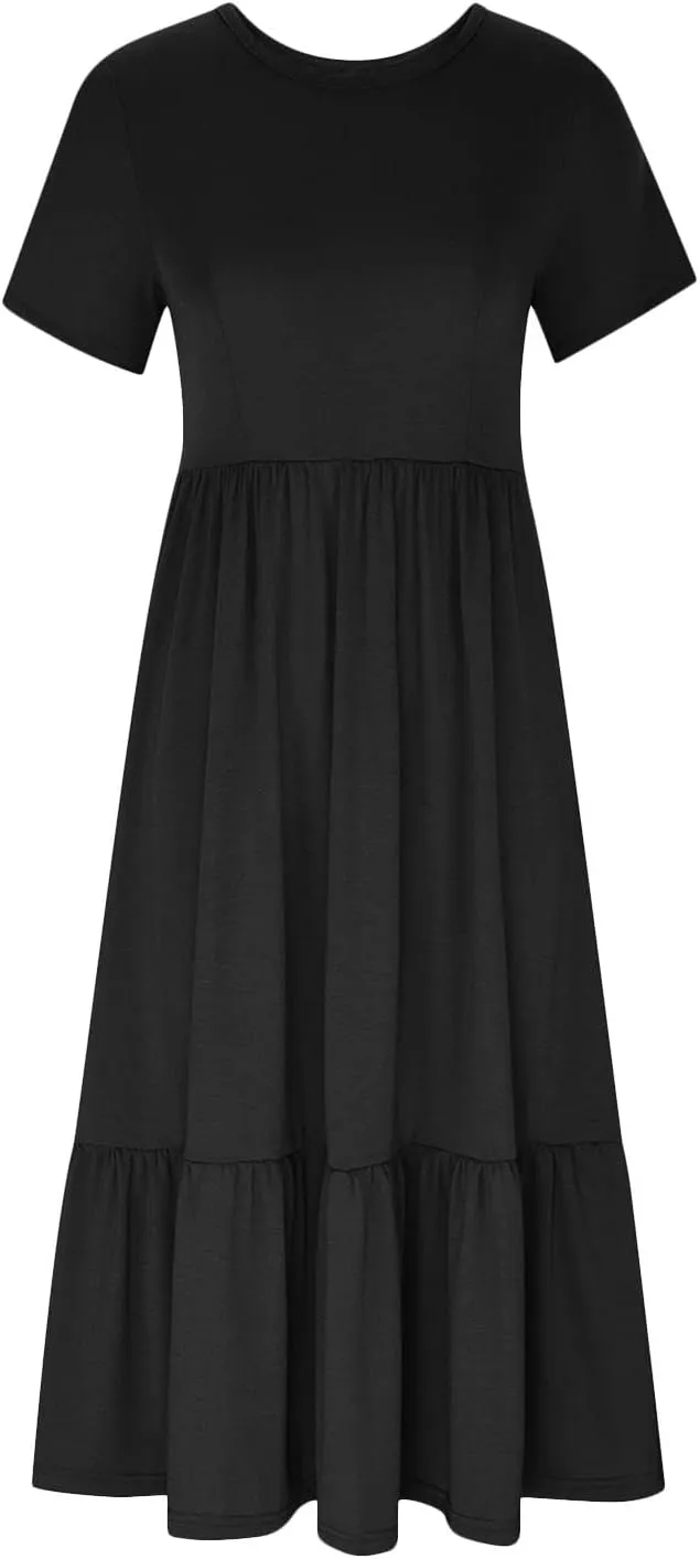 Boho Dresses Women 2024 Summer Casual Short Sleeve A-Line Boho Flowy Beach Dress Vacation Daily Loose Sundress with Pockets