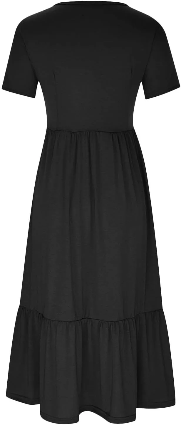 Boho Dresses Women 2024 Summer Casual Short Sleeve A-Line Boho Flowy Beach Dress Vacation Daily Loose Sundress with Pockets