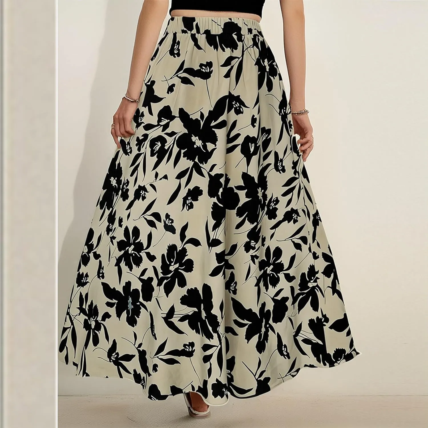 Boho Skirts for Women 2025 Floral Summer Maxi Skirts High Waisted Wrap Pleated Dresses Holiday Vacation Clothes
