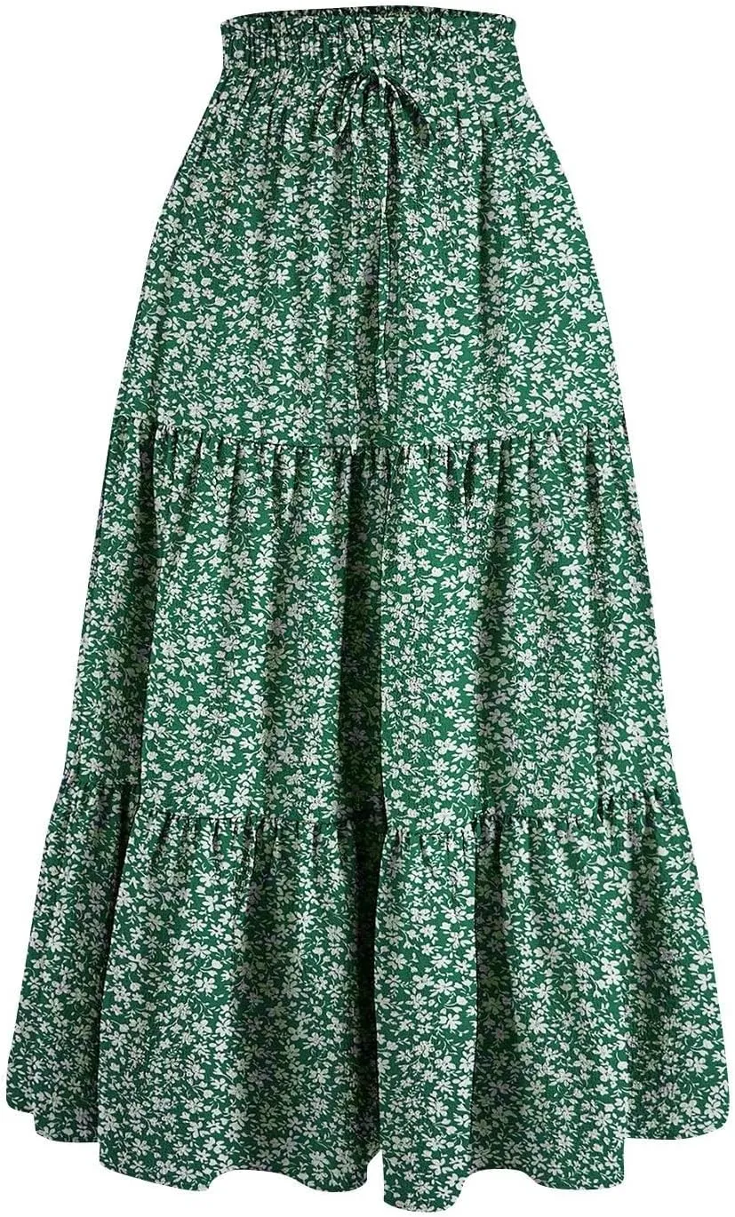 Boho Skirts for Women Midi Length Maxi Spring Flowy Boho Comfy Tiered Western Maxi Skirt Boho