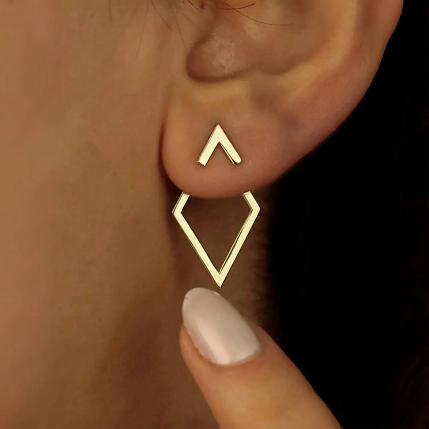 Boho Square Ear Jackets Earrings Hollow Square Dangle Earrings Gold Front Back Studs Earrings Minimalist Geometric Rhombus Earrings Jewelry for Women