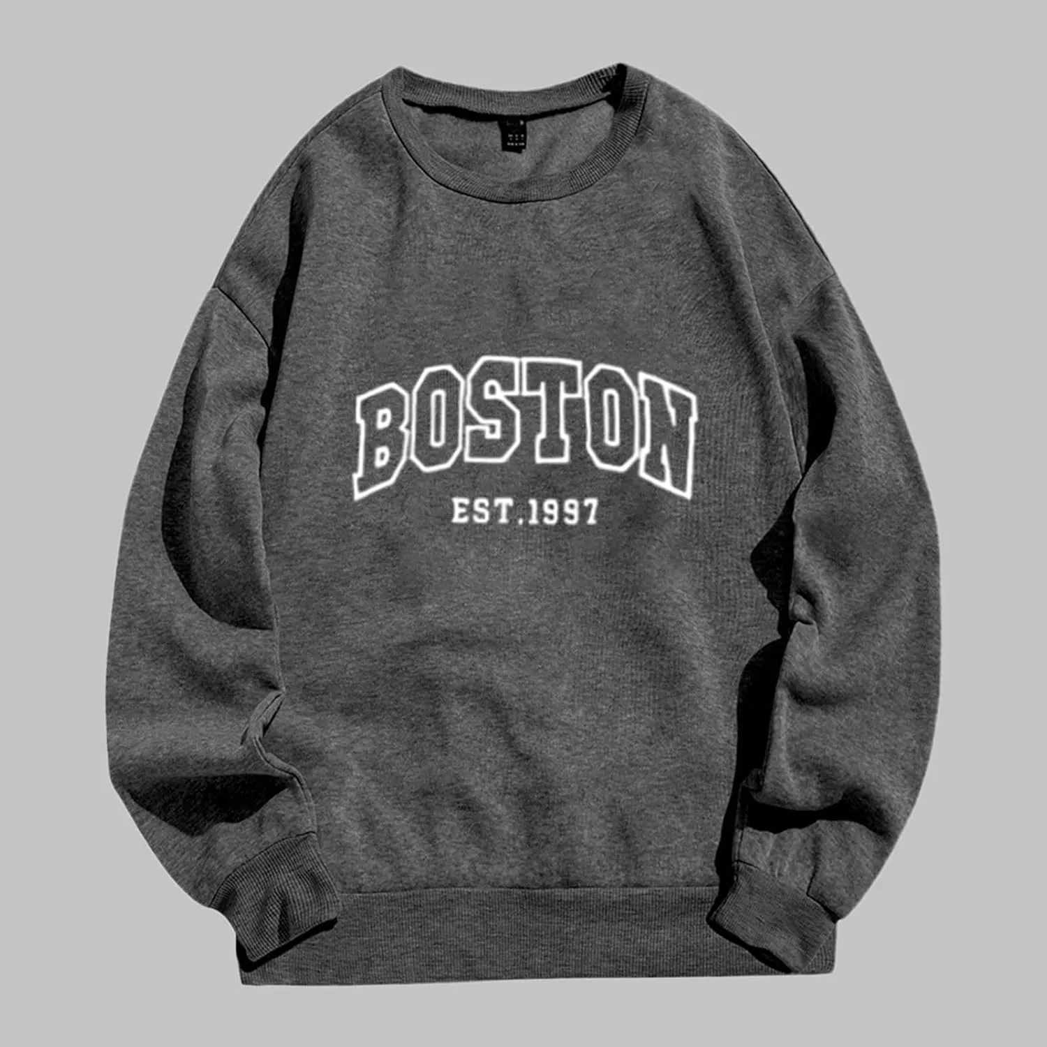 Boston Sweatshirts Women Round Neck Letter Graphic Cute Pullover Oversized Casual Hoodie Teen Girls Spring Y2K Clothes
