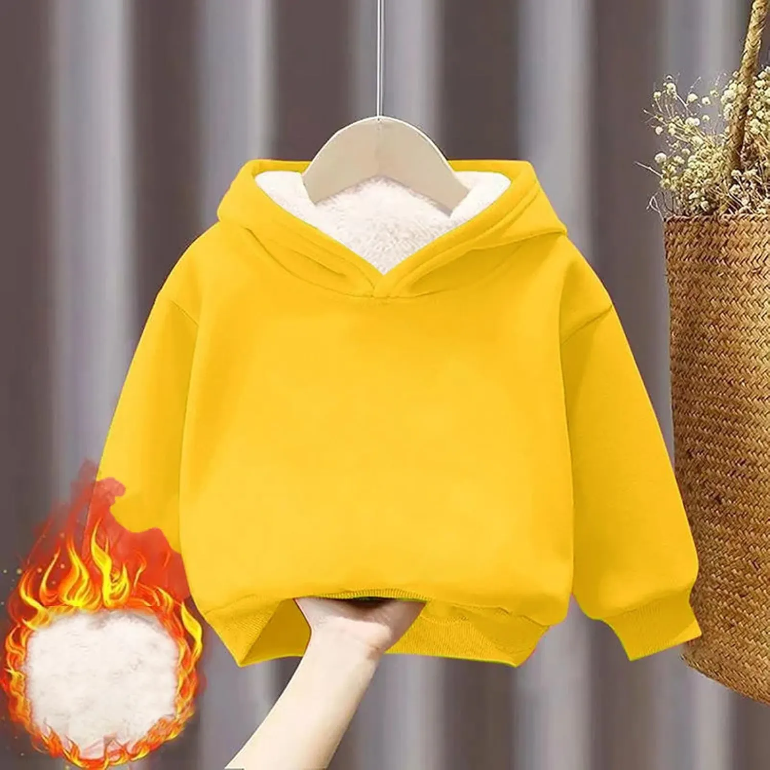 Boys Girls Fleece Lined Sherpa Hoodie Kids Warm Winter Hoodies Thicken Pullover Hooded Sweatshirt Sweater