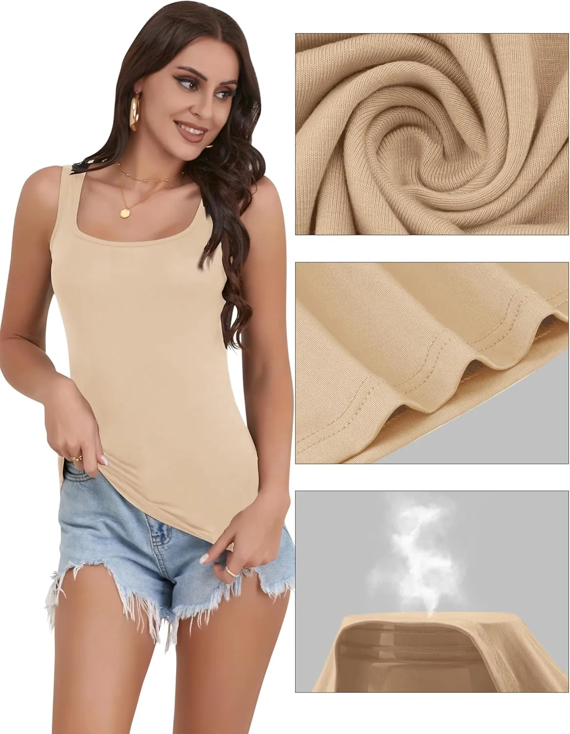 BQTQ 5 Pack Women's Tank Tops Square Neck Sleeveless Ladies Tank Top Undershirts