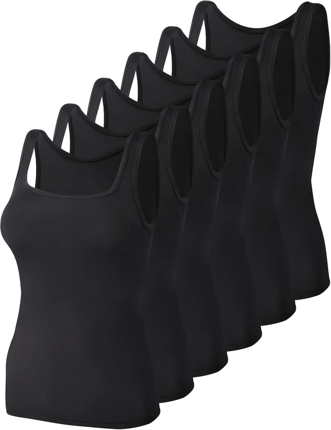 BQTQ 6 Pcs Women's Square Neck Tank Top Sleeveless Undershirt Basic Tank Tops for Women Girls