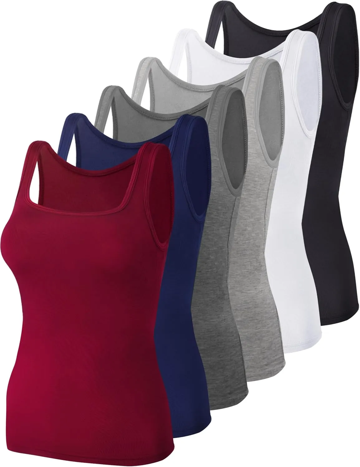BQTQ 6 Pcs Women's Square Neck Tank Top Sleeveless Undershirt Basic Tank Tops for Women Girls