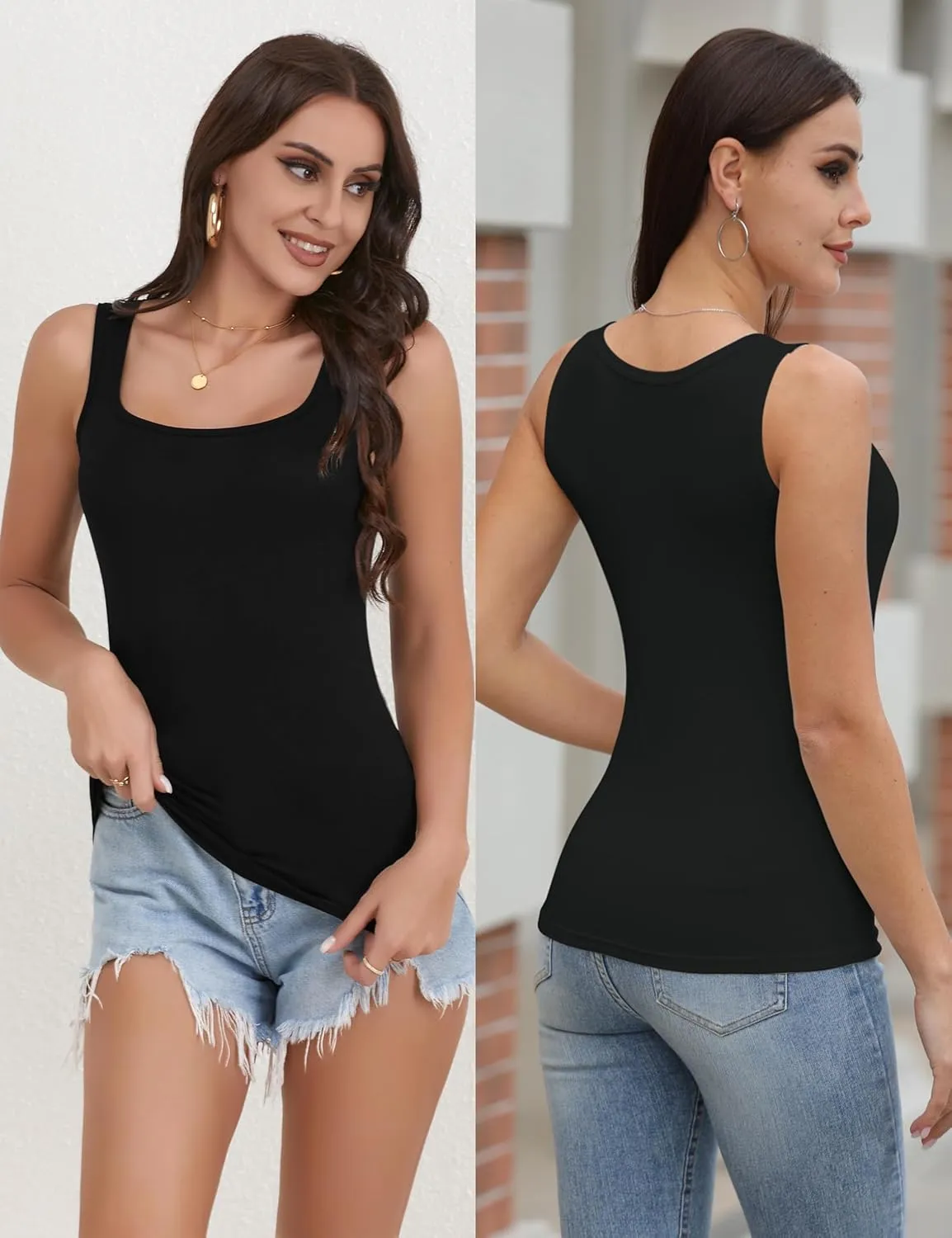 BQTQ 6 Pcs Women's Square Neck Tank Top Sleeveless Undershirt Basic Tank Tops for Women Girls