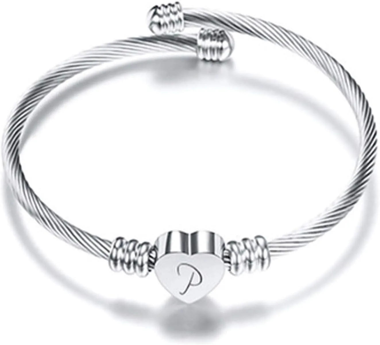 Bracelets for Women, Initial Heart A-Z Letter Cuff Bracelet, Unfading Personalized Name Expandable Wristband Bangle, Alphabet Charm Women's Jewelry Mothers Day Gifts