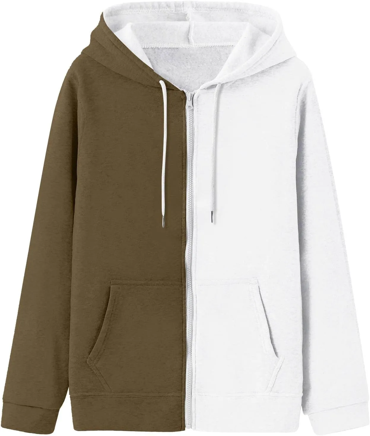BTDECLAR 2023 Fashion Color Block Hoodie for Women Casual Long Sleeve Oversized Sweatshirts Pocket Zip Up Hoodies Jacket Tops
