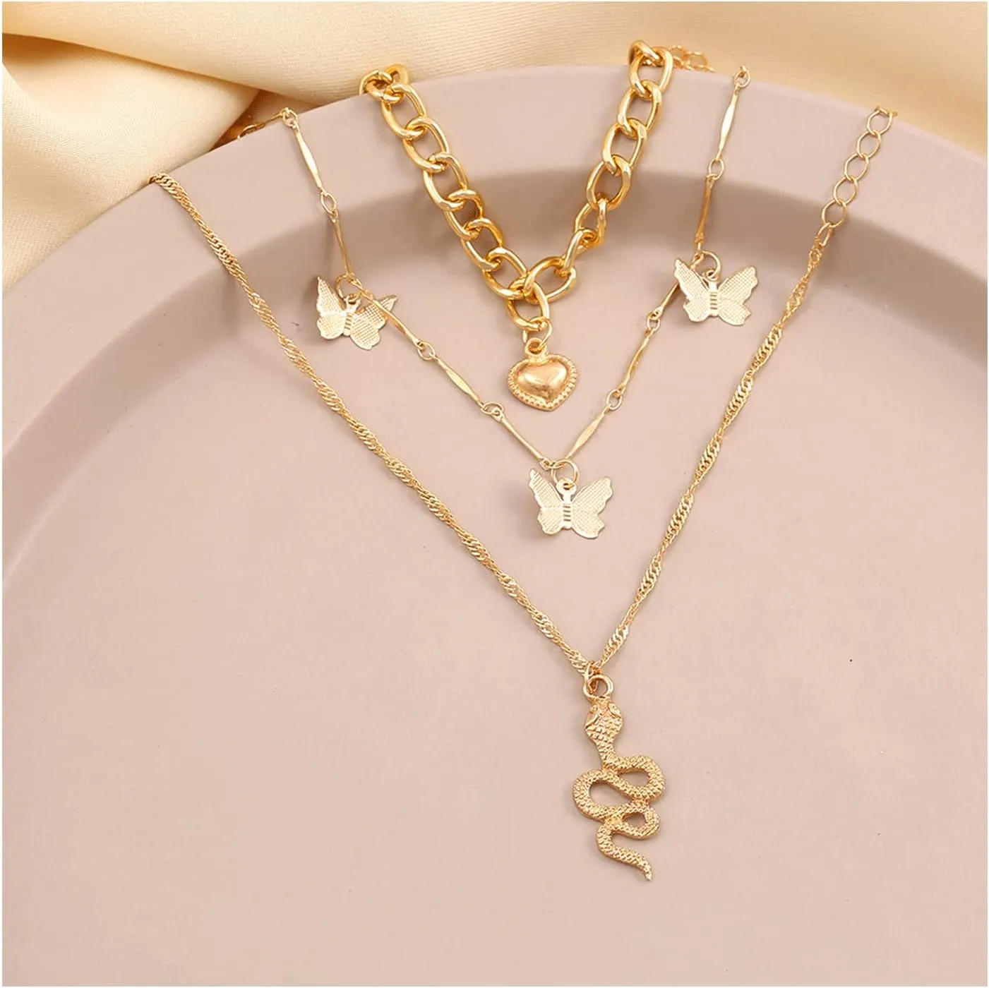 Butterfly Anklets for Women Boho Beach Layered Chain Anklets Snake Heart Zircon Cuban Chain Anklet Summer Beach Jewelry for Women