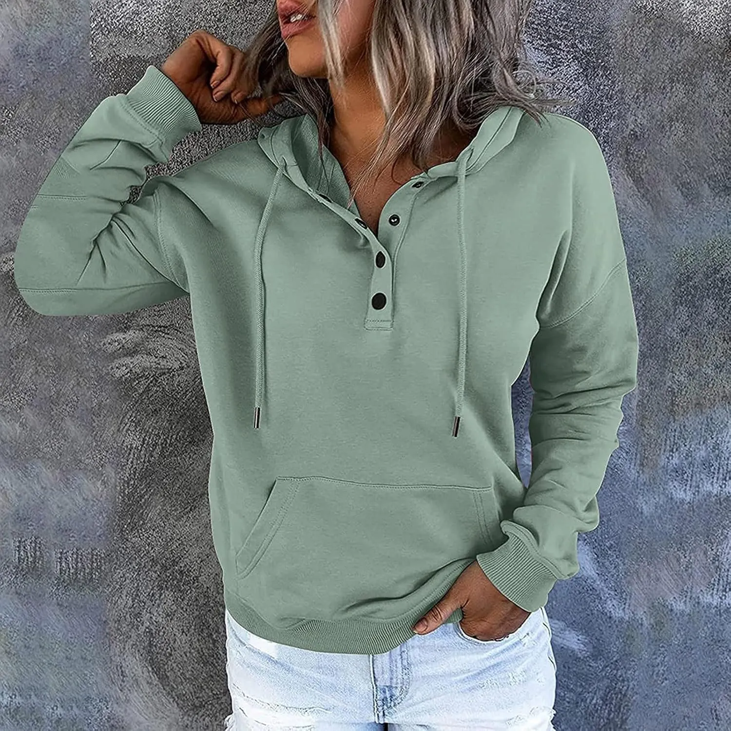 Button Hoodie Tops Dressy Casual Hoodies for Women Long Sleeve Pockets Sweatshirts Fashion 2025 Fall Clothes