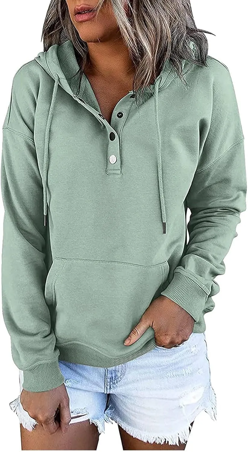 Button Hoodie Tops Dressy Casual Hoodies for Women Long Sleeve Pockets Sweatshirts Fashion 2025 Fall Clothes