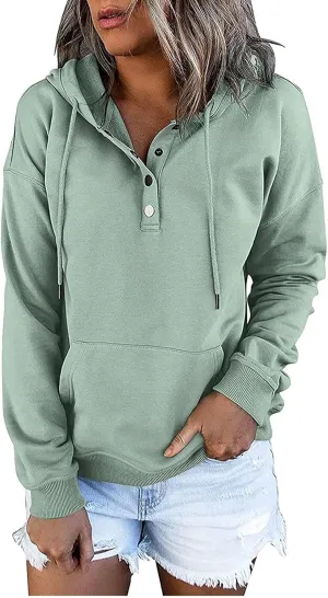 Button Hoodie Tops Dressy Casual Hoodies for Women Long Sleeve Pockets Sweatshirts Fashion 2025 Fall Clothes