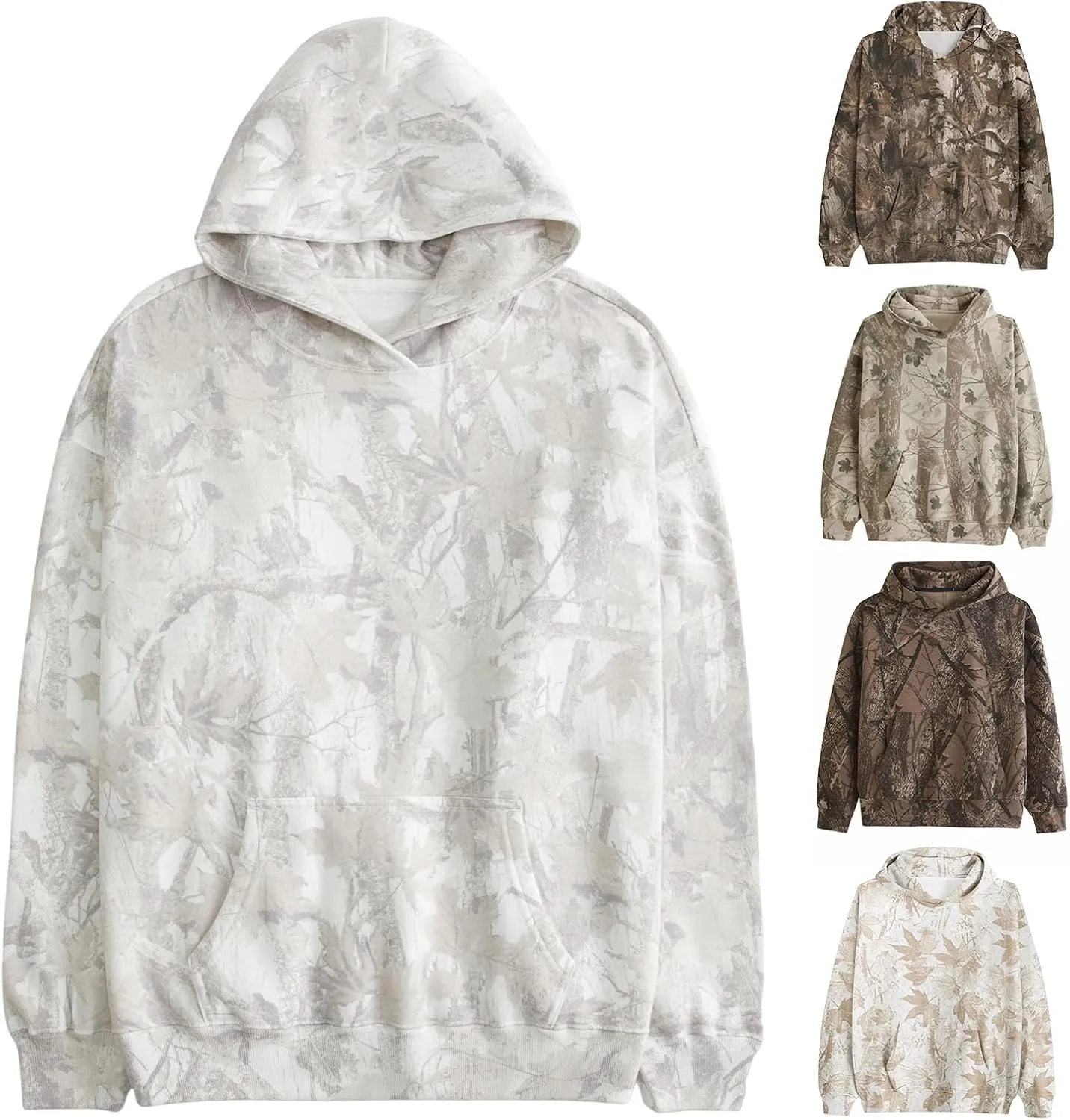 Camo Hoodie Womens Maple Leaf Print Oversized Hooded Sweatshirt Long Sleeve Fleece Pullover Sweatshirts with Pocket