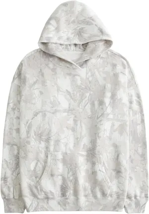 Camo Hoodie Womens Maple Leaf Print Oversized Hooded Sweatshirt Long Sleeve Fleece Pullover Sweatshirts with Pocket