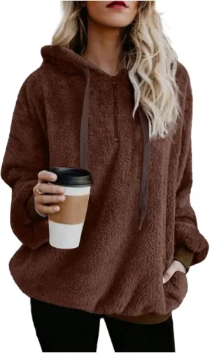 Canbebig Sherpa Hoodies for Women Oversized Fuzzy Fleece Pullover Sweatshirt Winter Warm Athletic Coat Outerwear with Pockets