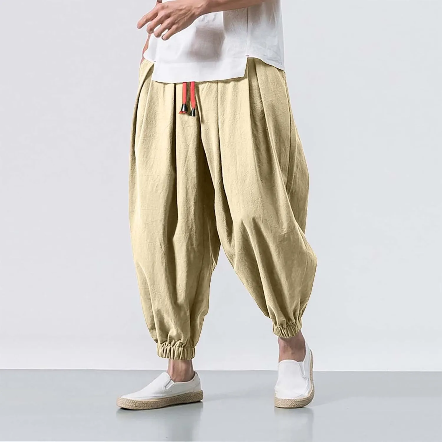Cargo Work Pant Mens Drawstring Casual Lounge Pants Sports Running Fitness Gym Sweatpants Loose Joggers