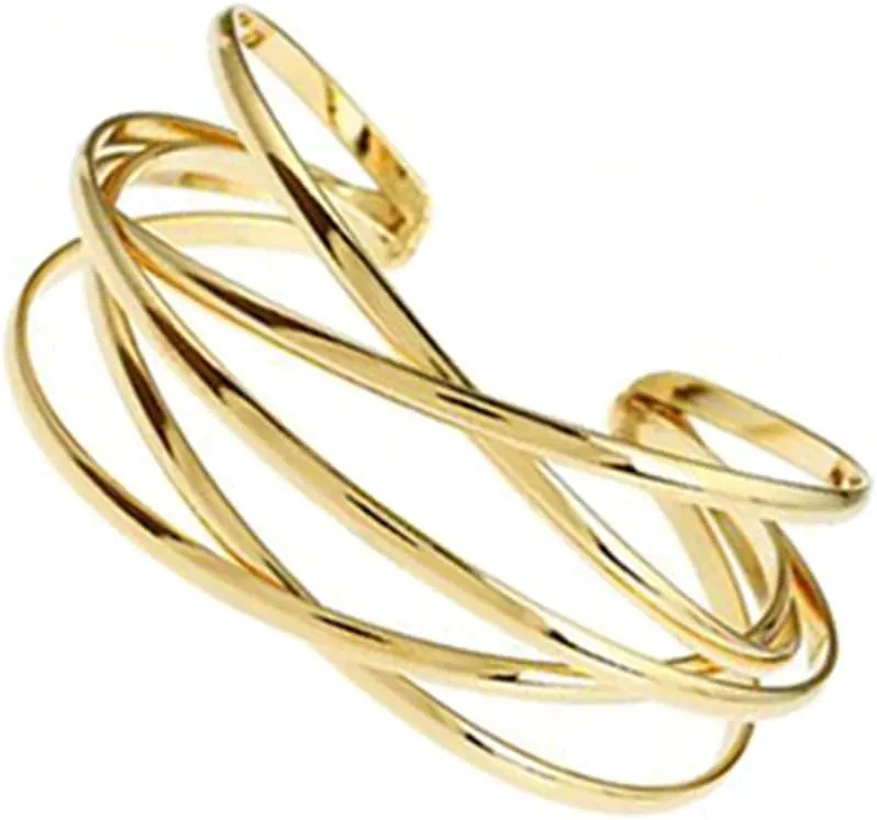 CASDAN 1PCS Cuff Bangle Bracelet for Women Open Wide Wire Bracelets Gold Wrist Cuff Wrap Bracelet
