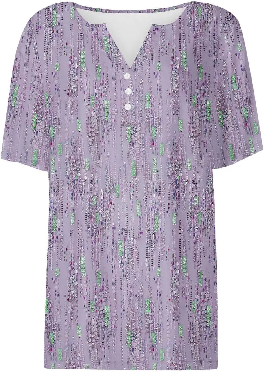Casual t Shirts for Women Boho Floral Print Short Sleeve Summer Tops Y2K Loose Fit Blouses 2024 Vacation Trendy