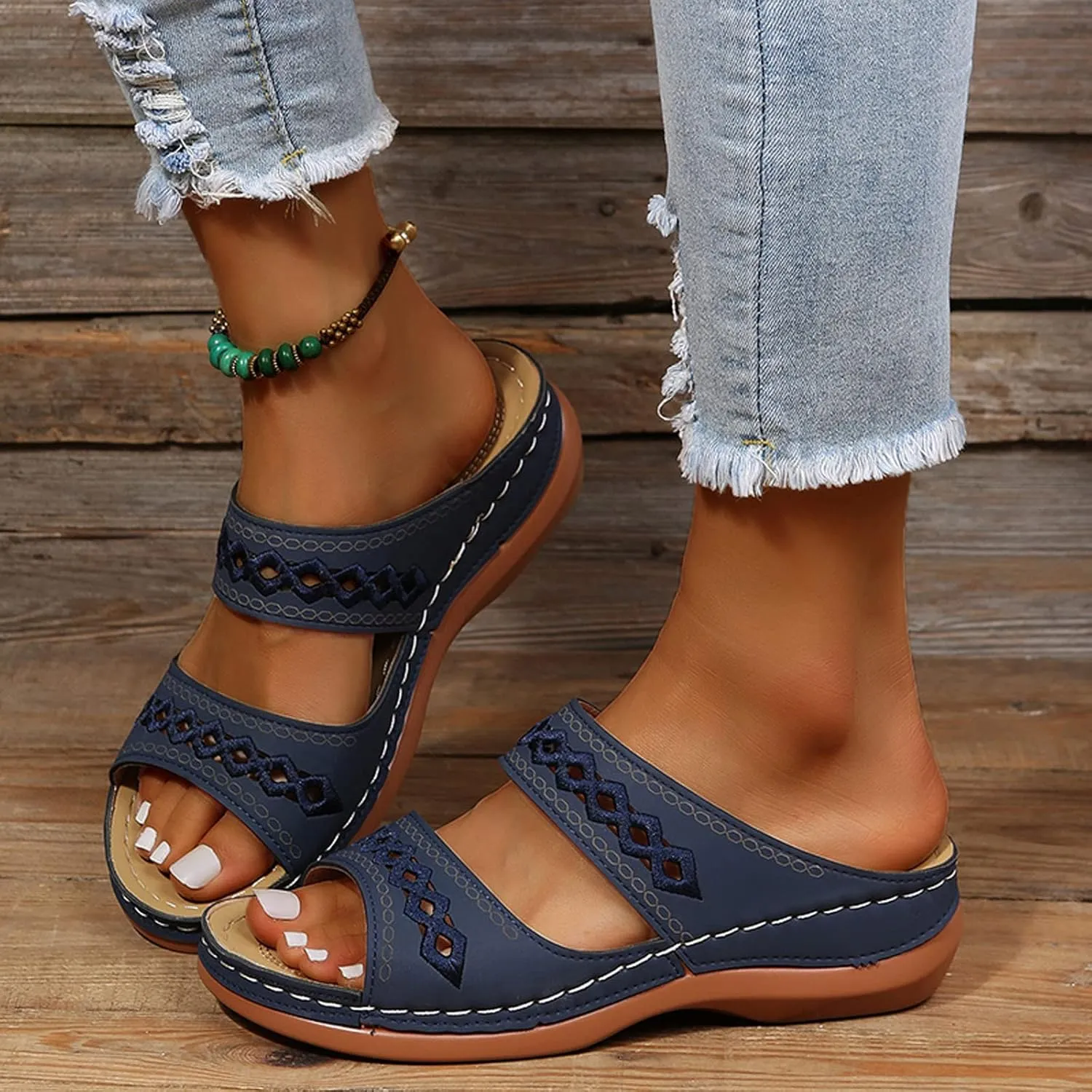 Cathalem Orthopedic Sandals for Women, Womens Summer Platform Casual Open Toe Sandals Slippers Breatable Hollow Out Sandals