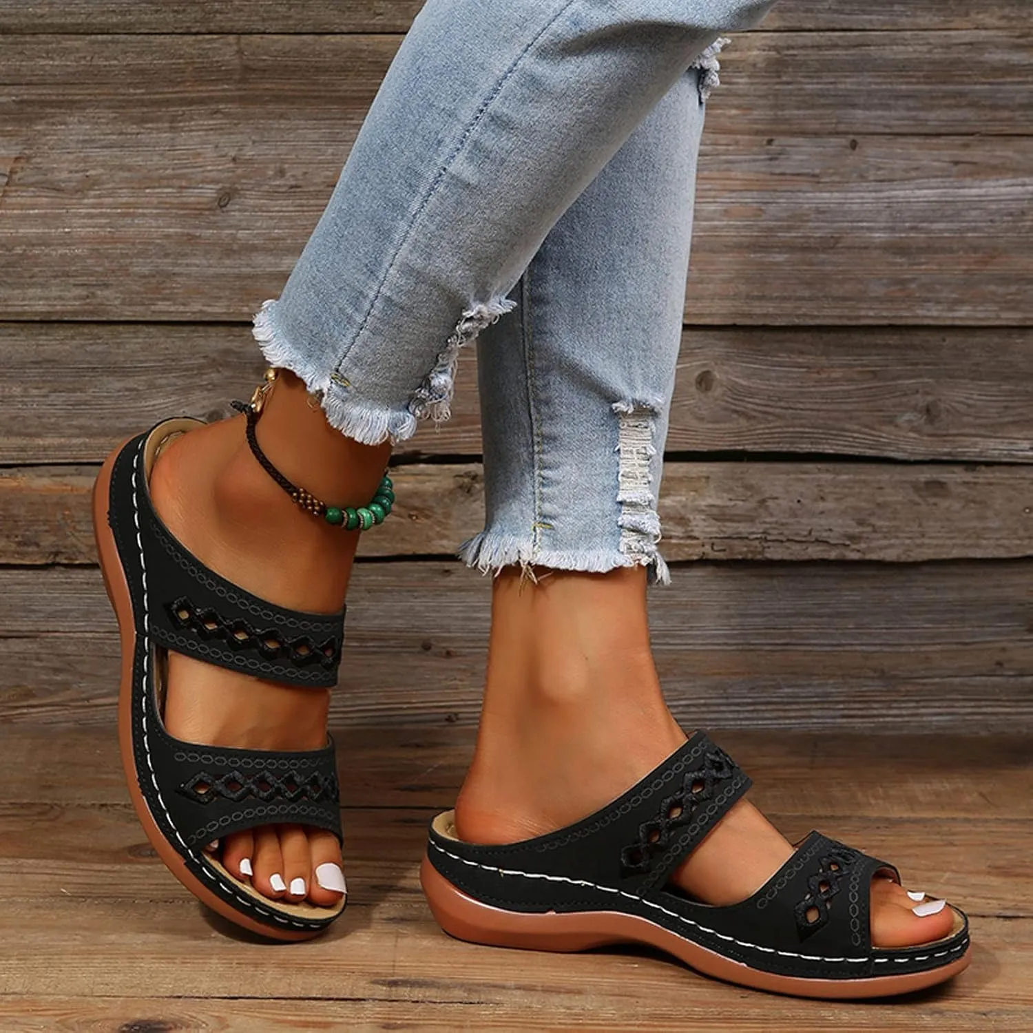 Cathalem Orthopedic Sandals for Women, Womens Walking Slippers with Arch Support Leopard Anti-Slip Comfortable Sandals