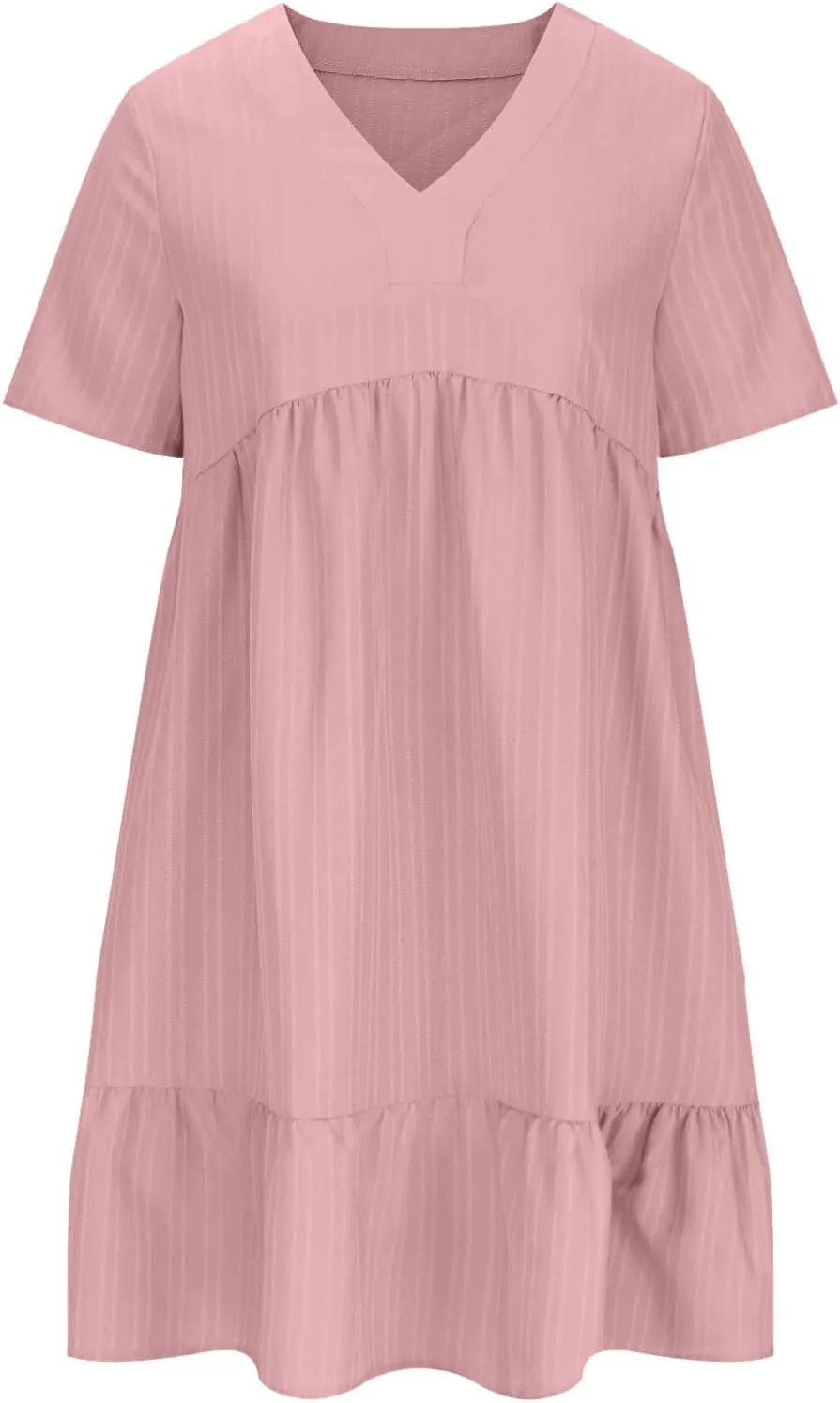 Cbcbtwo Summer Dresses for Women 2025 Casual Loose Fit V Neck Dress Short Sleeve Solid Flowy Sundress Vacation Midi Dress